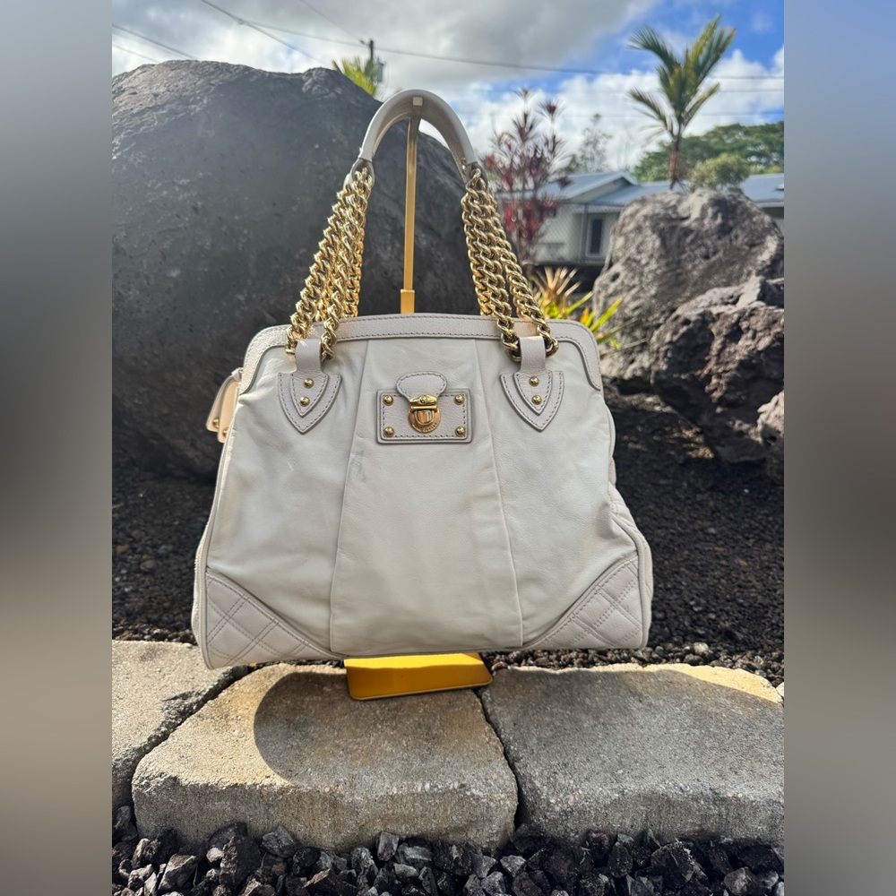 Marc Jacobs ( Made in Italy) White Leather Chain Strap Satchel Tote Bag
